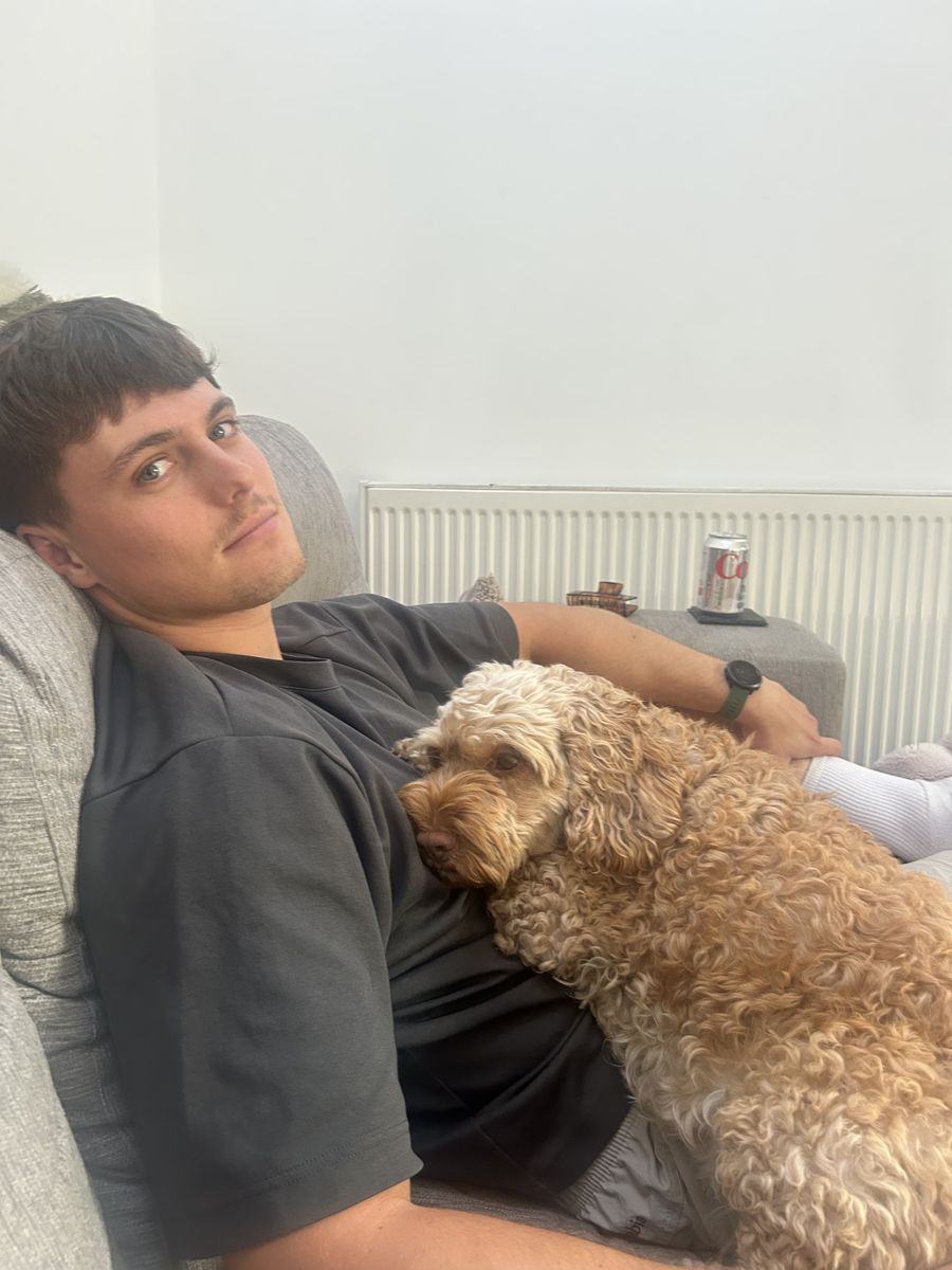 Alfie the cockapoo with Callum